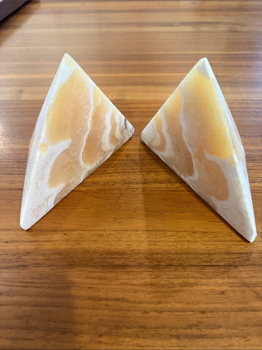 Stone Pyramid Book Ends from Egypt agate or onyx 6 inches wide, 7 inches tall